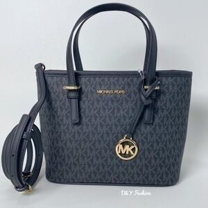 New Michael Kors Jet Set Travel Extra-Small Logo Top-Zip Tote Satchel Bag